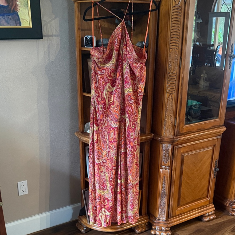 Stunning! Talbots Orange Paisley Halter Spaghetti Strap Dress, Size 20